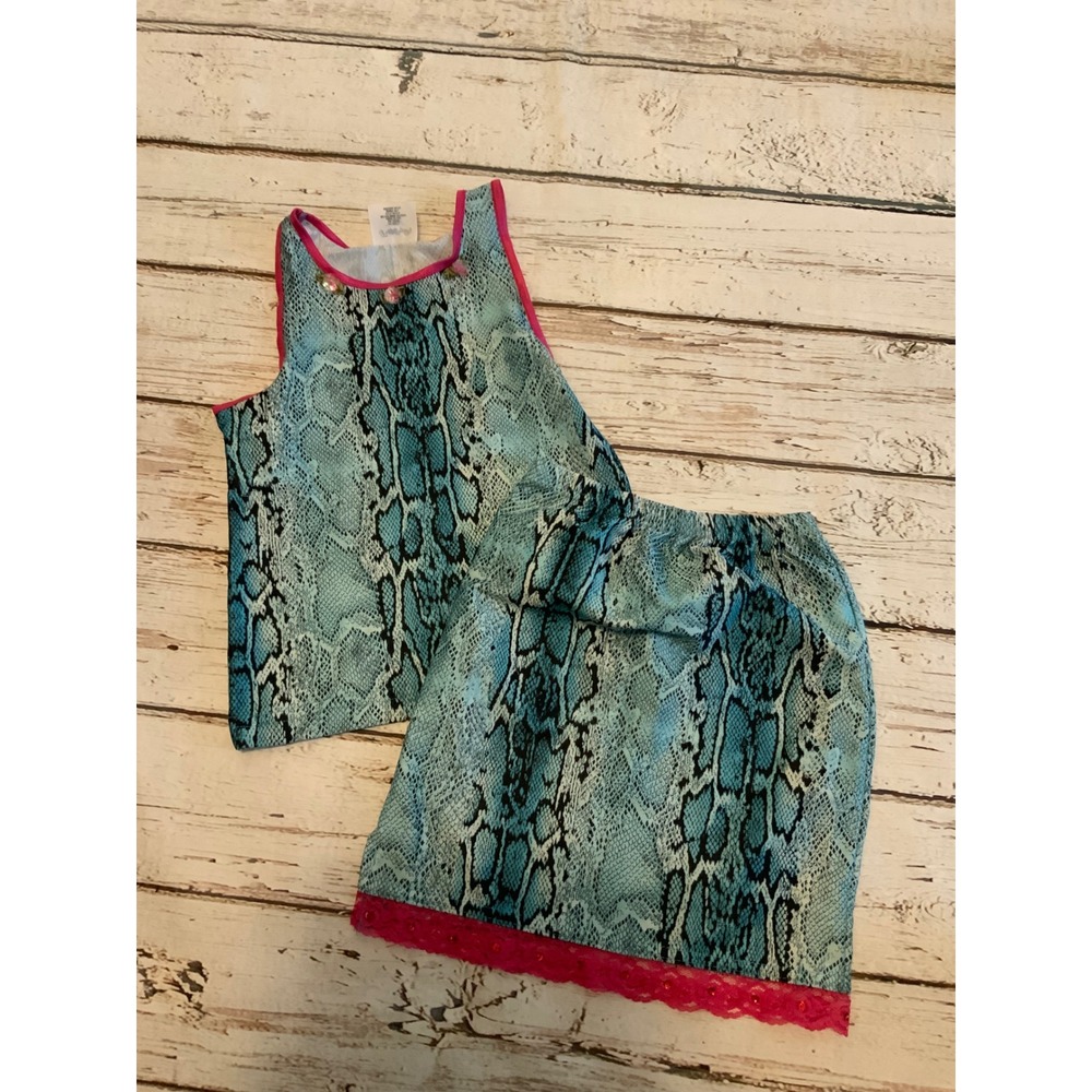 Flapdoodles Girls Blue Snakeskin Print 2 Piece Tank Top and Skirt Set Size 7 Y2K